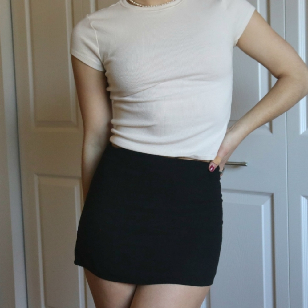 Little Black A-line Linen Mini Skirt